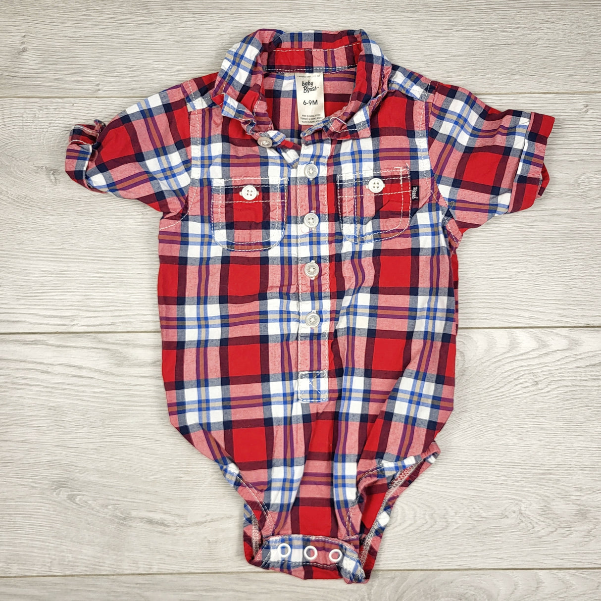 STFT1 - Baby B'gosh red plaid button down bodysuit. Size 6-9 months