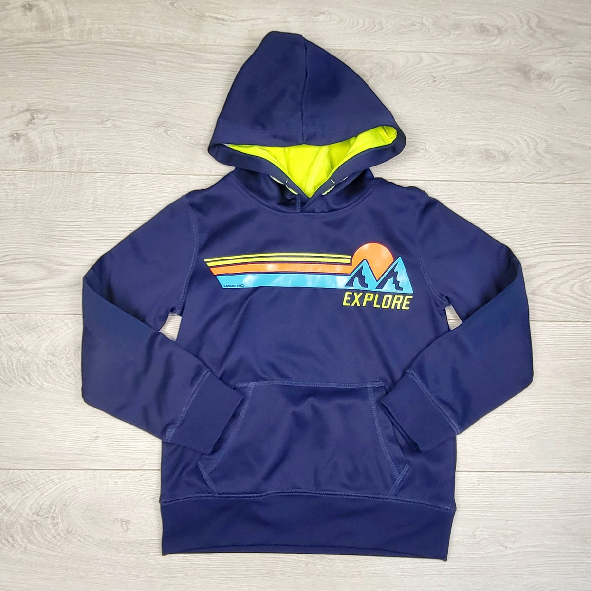 MSK1 - Lands's End navy pullover "Explore" active hoodie. Size 6/7