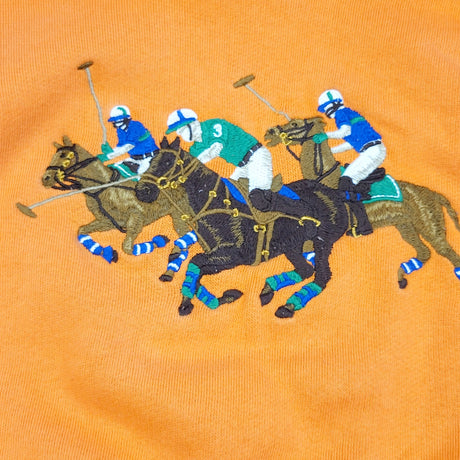 DMKY2 - Polo Ralph Lauren orange Triple Pony fleecy lined pullover hoodie. Size 6