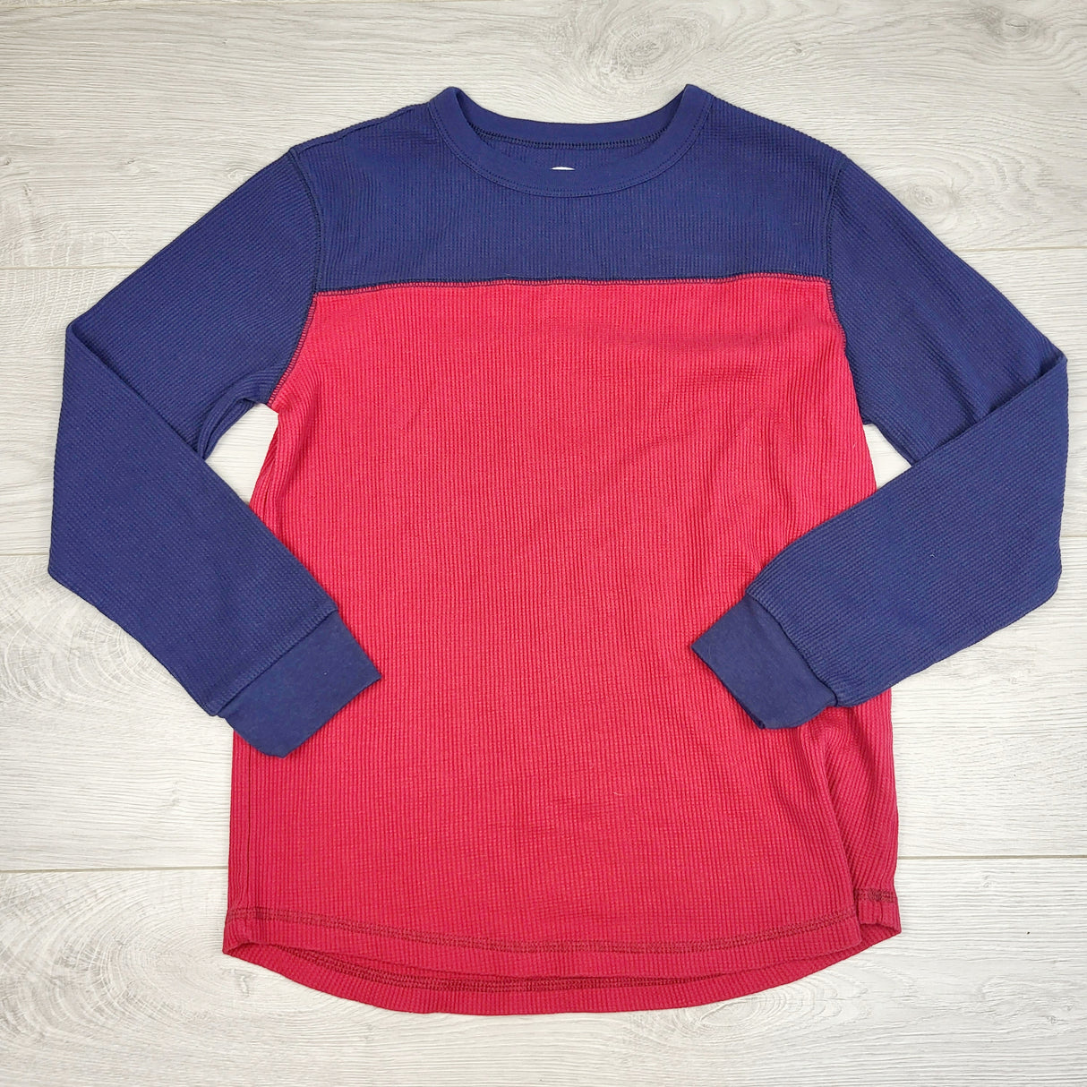 PS03 - Old Navy red and navy waffle knit shirt. Size 10/12