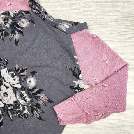 CCWD1 - Handmade pink and grey distressed floral print romper. Approx 12-24 months