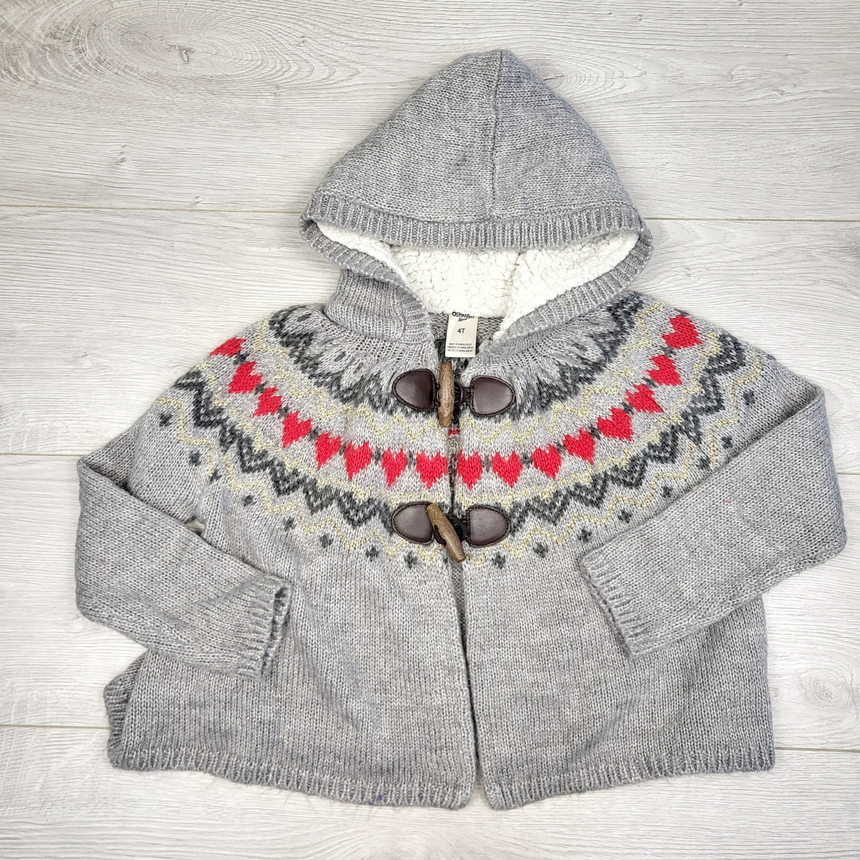 RDZ1 - Oshkosh grey hooded sweater poncho. Size 4T