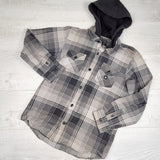 JUDM1 - DC Shoes plaid hooded button down shirt jacket. Size large (16/18)