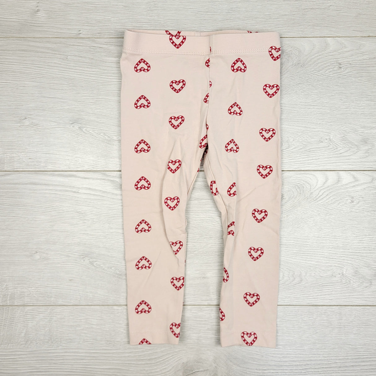 JRSH1 - Joe pink leggings with candy cane hearts. Size 2T
