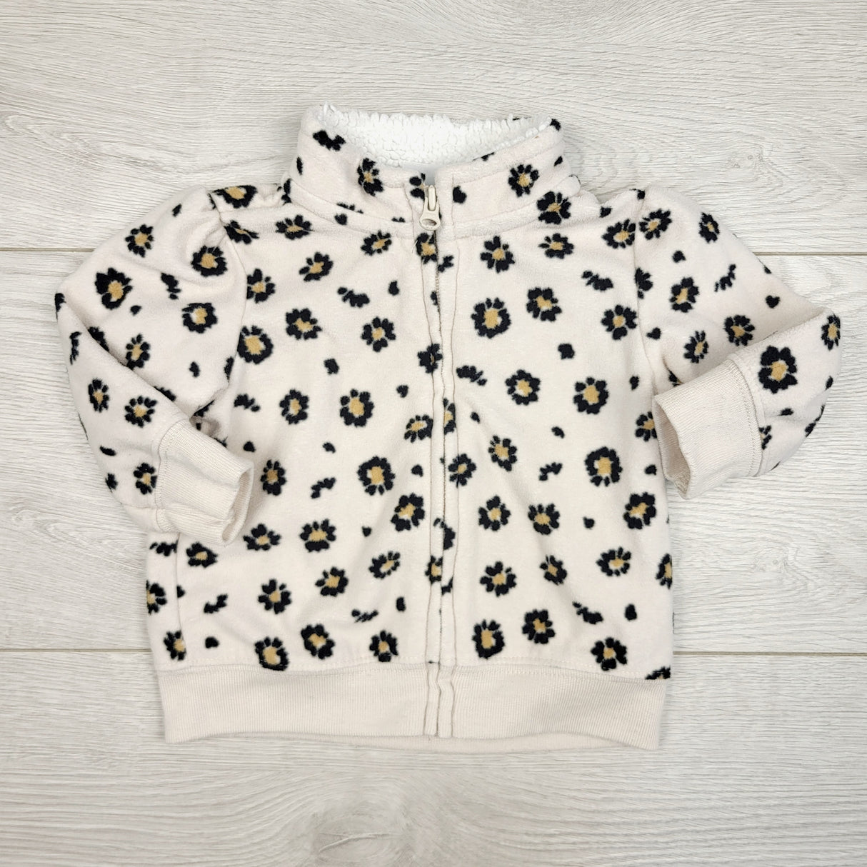 JRSH1 - Child of Mine beige zippered fleece coat with flowers. Size 0-3 months