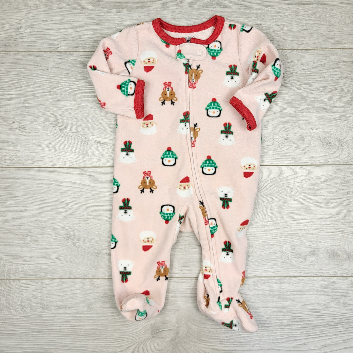 JRSH1 - Carters pink zippered fleece holiday sleepe. Size 3 months