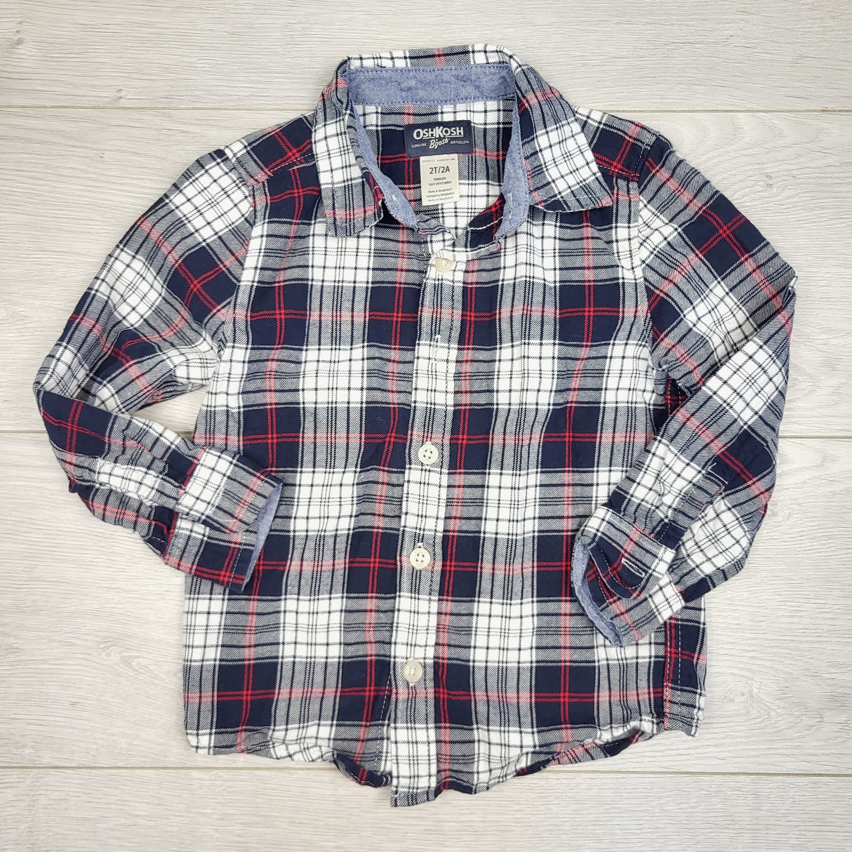 ROWB1 - Oshkosh blue plaid button down shirt. Size 2T