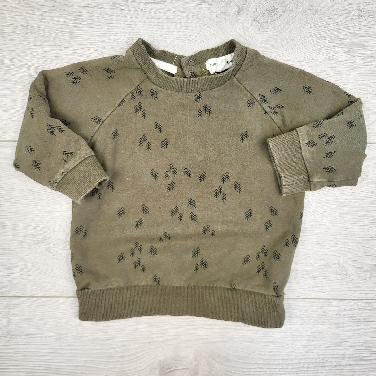 ROWB11 - Miles the Label green sweatshirt with trees. Size 12 months