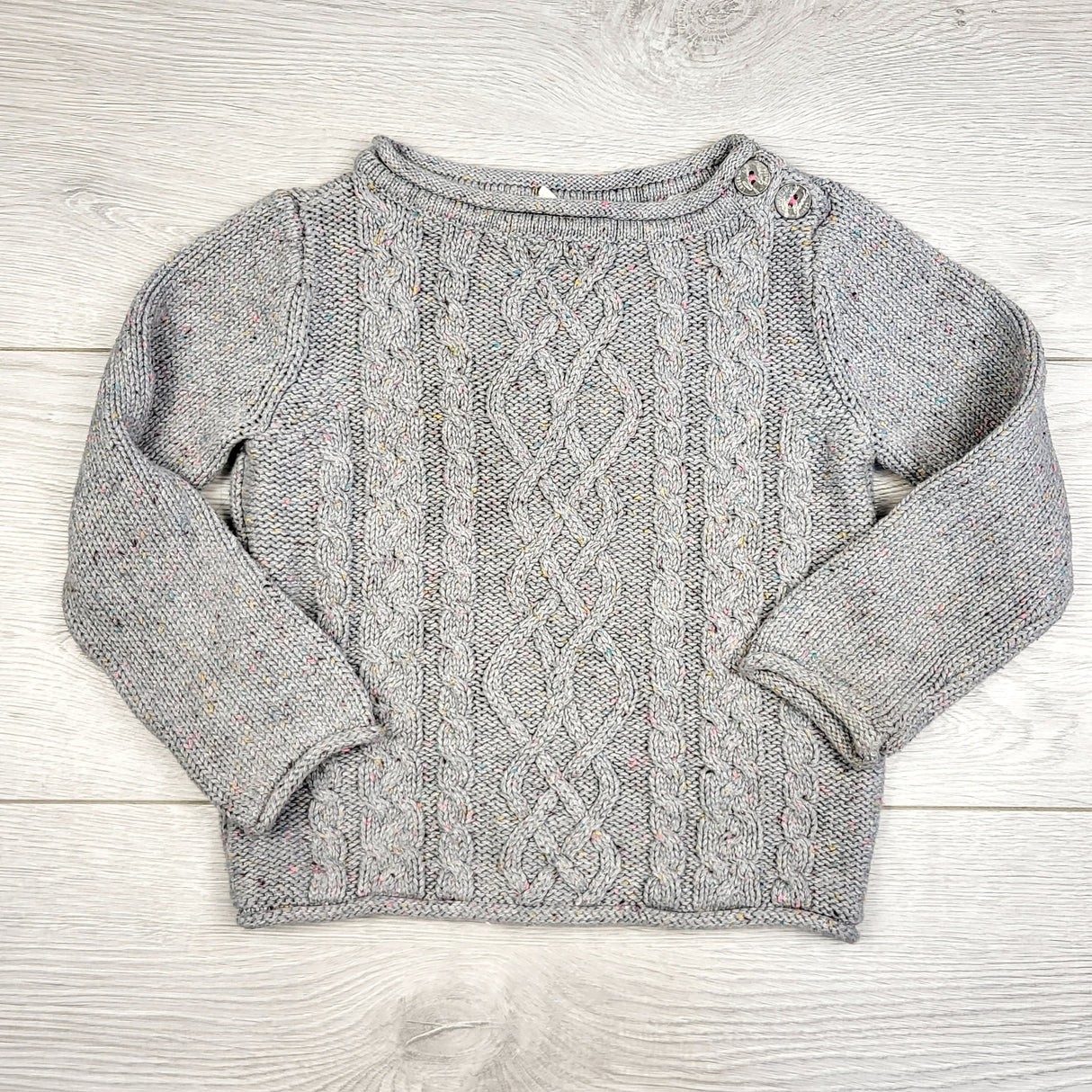STML1 - L.O.G.G. grey speckled cable knit sweater. Size 18-24 months