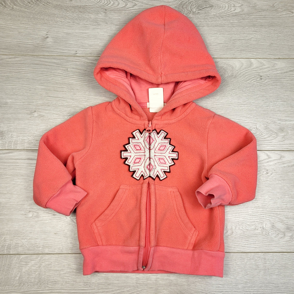 STML1 - Joe pink fleece hoodie with snowflake. Size 1 Year