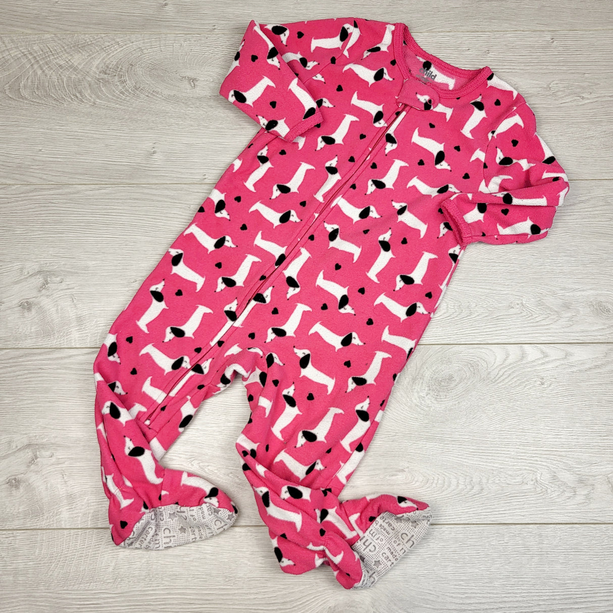 STML1 - Child of Mine pink zippered fleece sleeper with dogs. Size 18 months