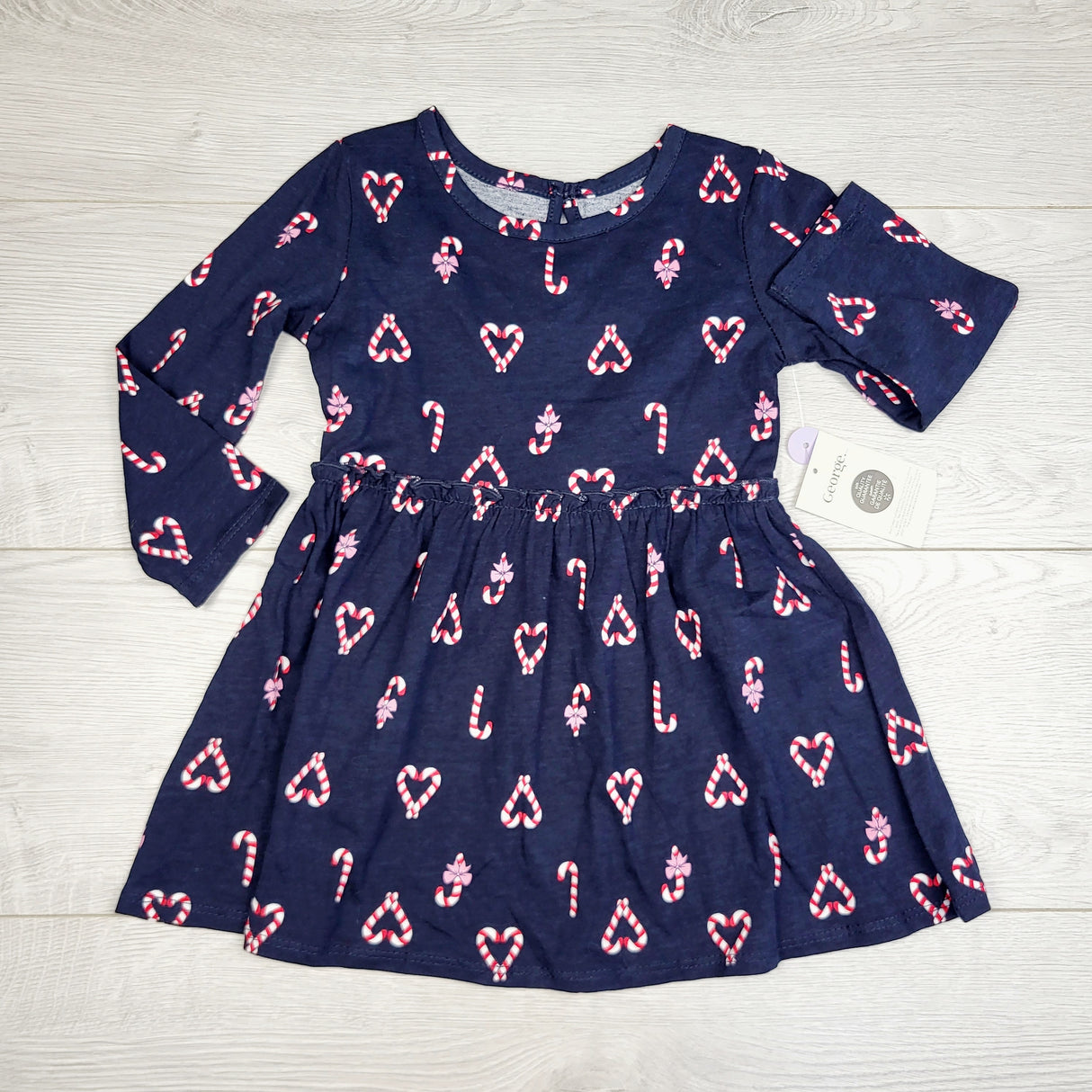 STML1 - NEW - George navy dress with candy canes. Size 2T