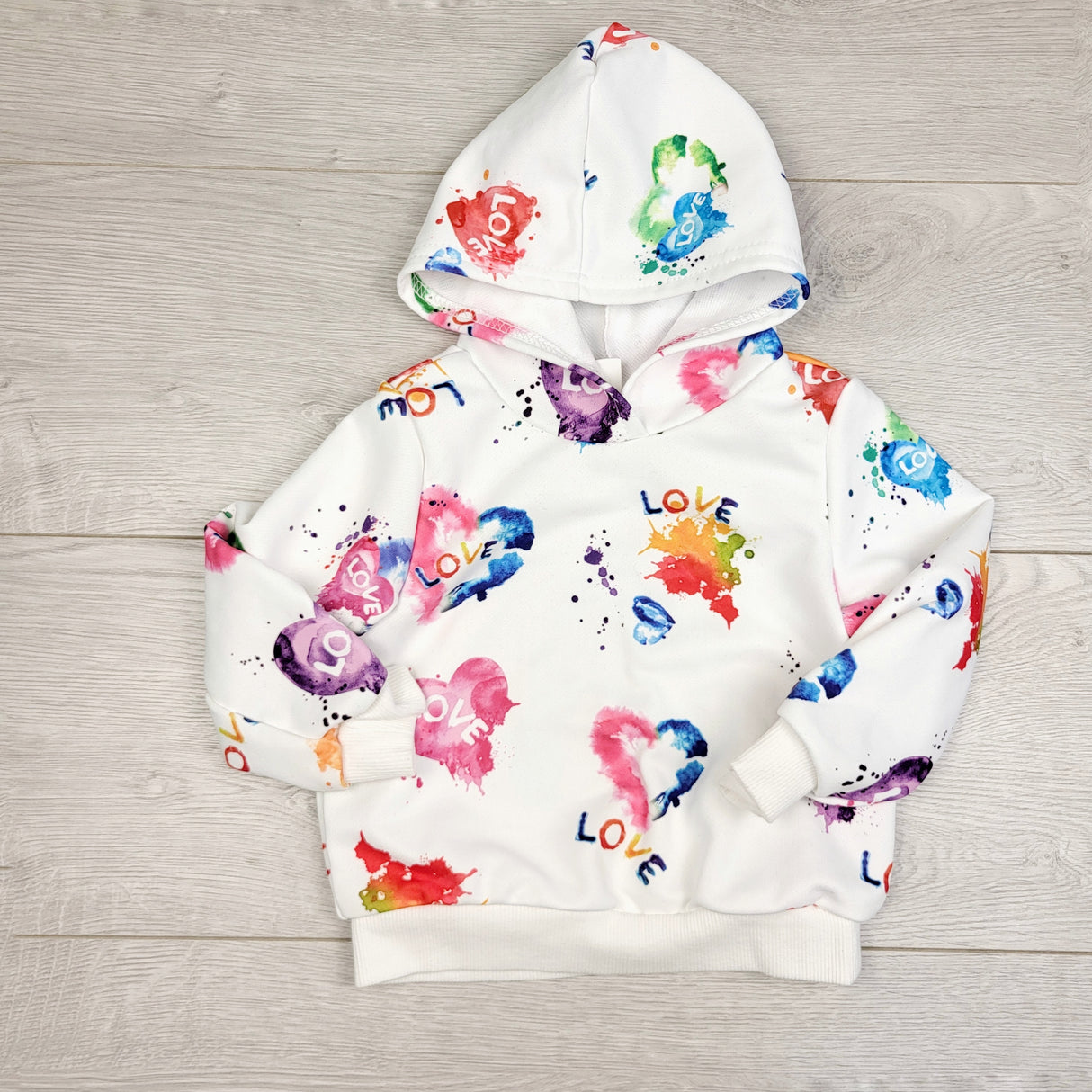 STML1 - Shein white pullover "Love" hoodie. Size 9-12 months