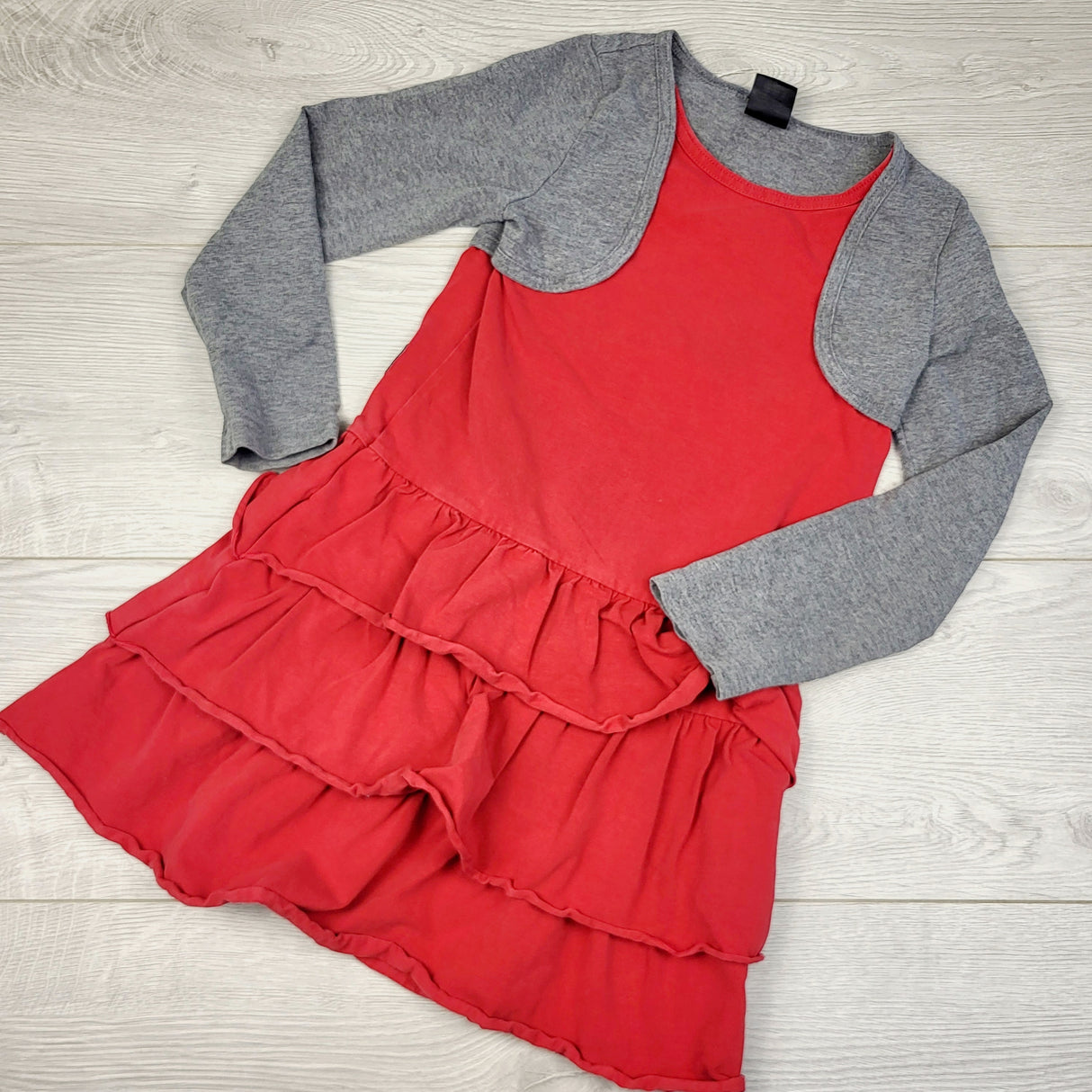 ESZ1 -Peekaboo Beans red dress with attached shrug. Size 5T