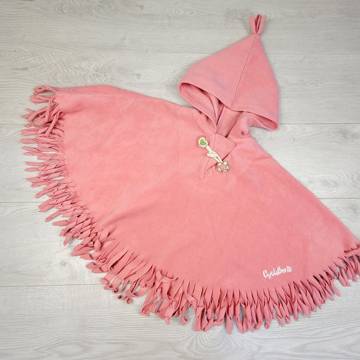 ESZ1 - Cycle Band pink hooded fleece poncho. Size 6