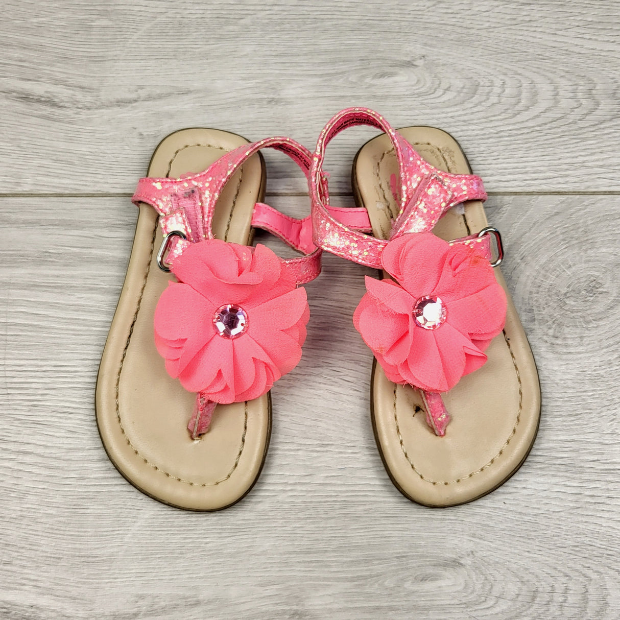 STML2 - Children's Place pink sandals with fabric flower. Size 5