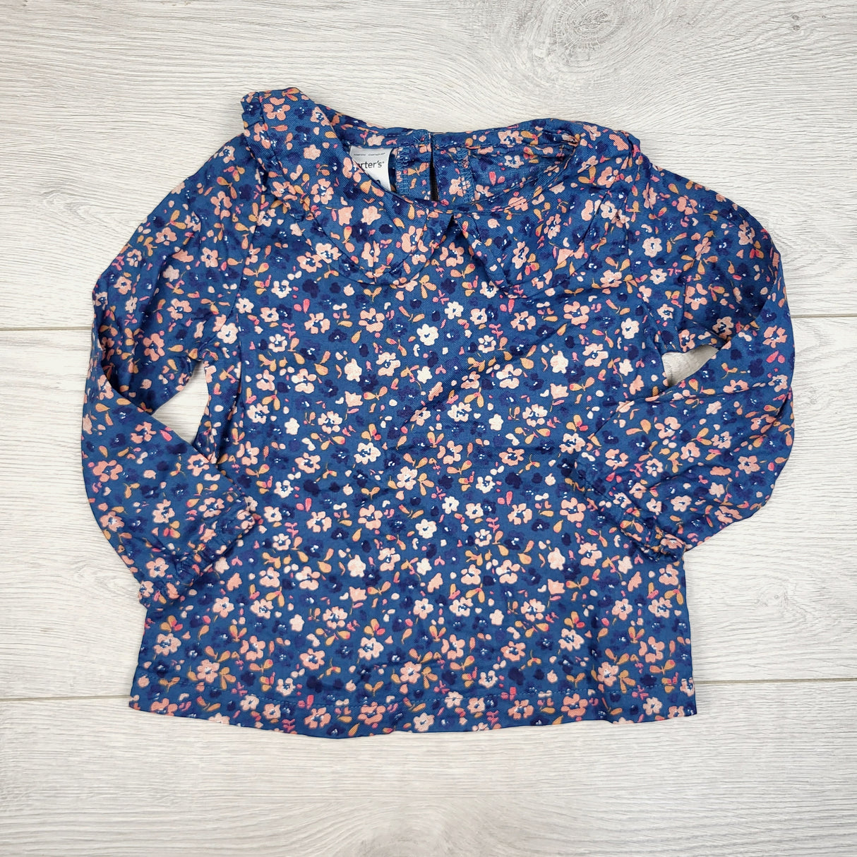STML22 - Carters blue floral print blouse. Size 18 months
