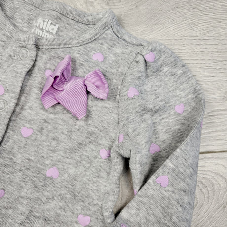 COHI2 - Child of Mine grey and purple snap button top with hearts. Size 0-3 months