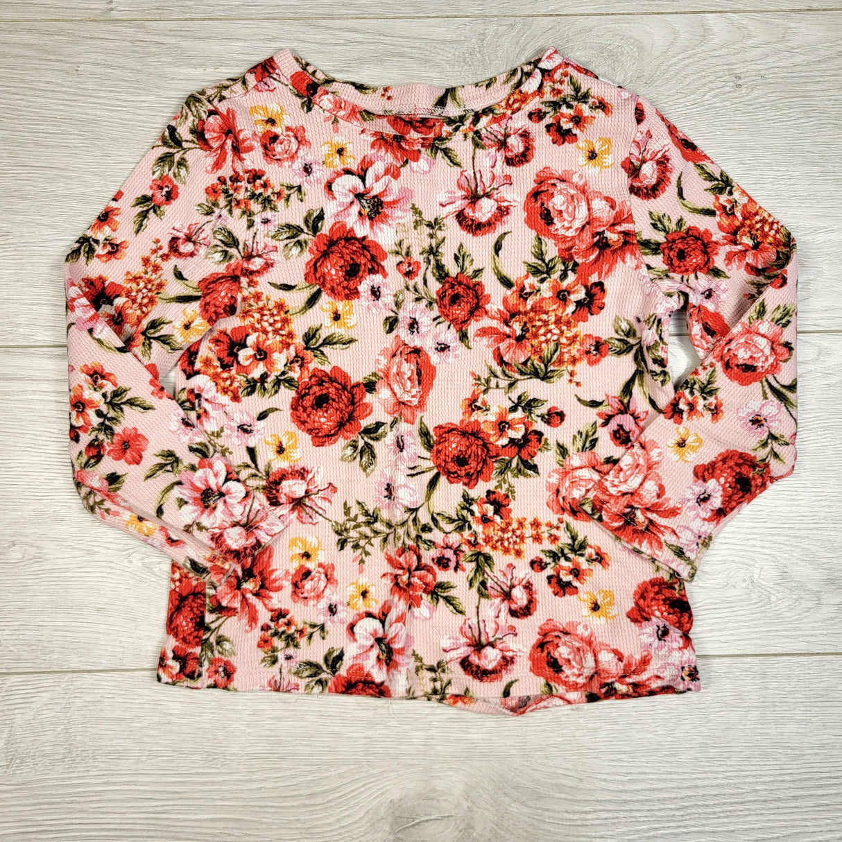 LESB1 - Old Navy pink floral print waffle knit long sleeved top. Size 5T