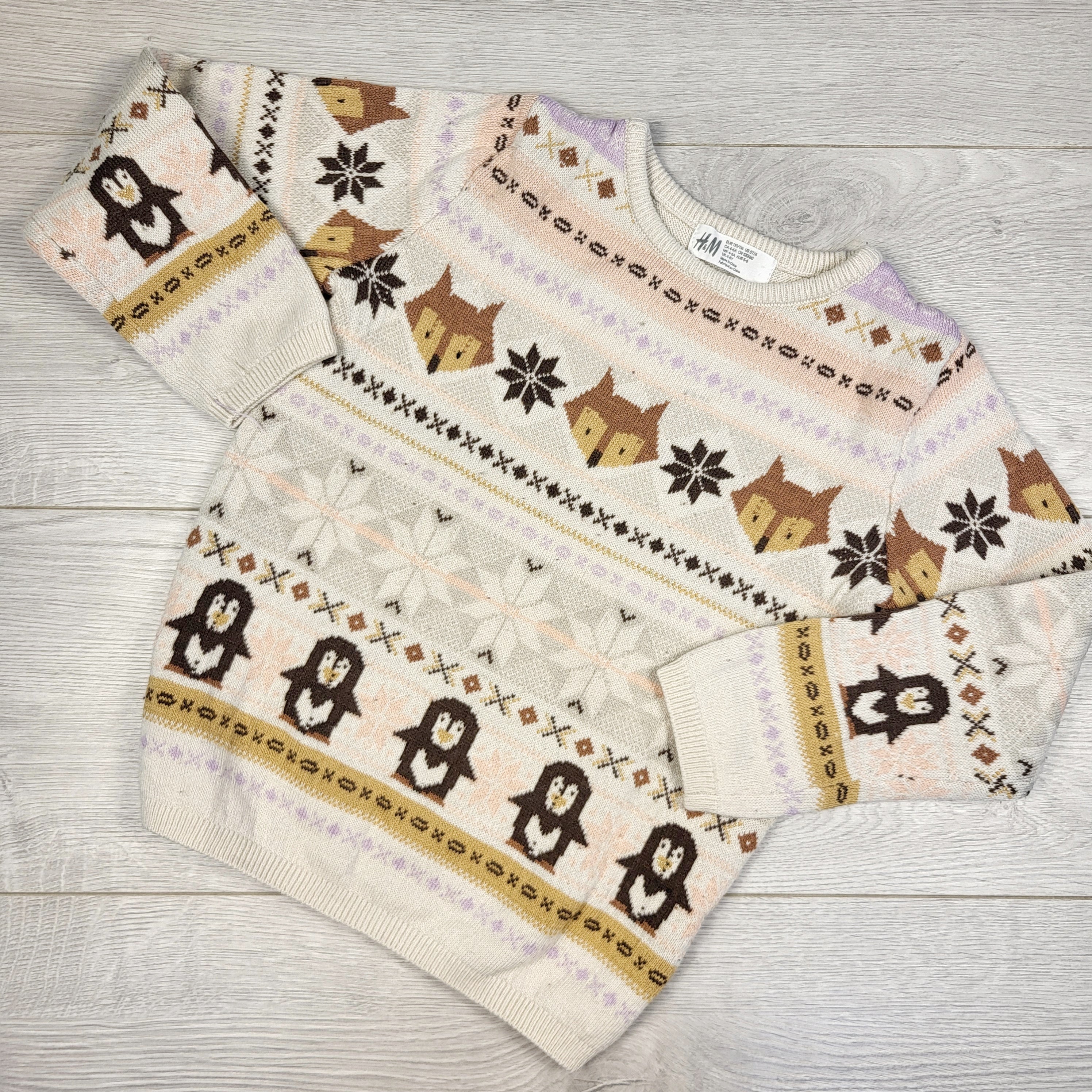 GEND1 - H and M patterned sweater with foxes. Size 4-6 Years