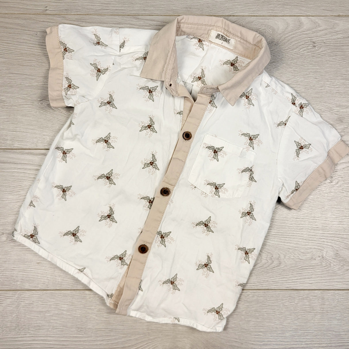 GEND1 - Bencer and Hazelnut button down shirt with holly. Size 2T