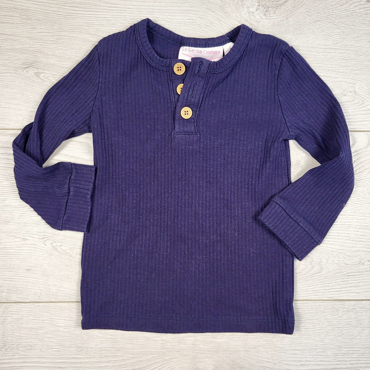 GEND1 - La Sienna Couture navy ribbed top. Size 1 Year