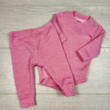 BBIN1 - The North Face pink 2pc Merino wool blend base layer set. Size 3-6 months
