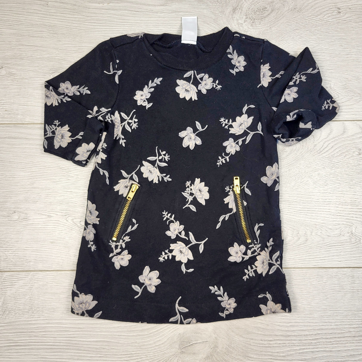 BBIN1 - Old Navy black floral print dress. Size 3-6 months