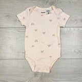 BBIN1 - Pekkle pink bodysuit with rainbows. Size 9 months