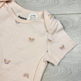 BBIN1 - Pekkle pink bodysuit with rainbows. Size 9 months