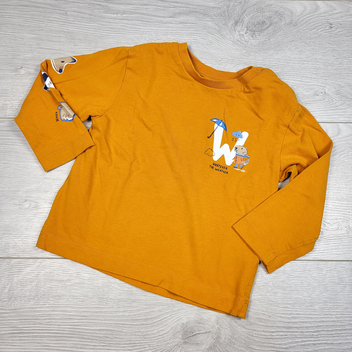 BBIN11 - Mayoral orange long sleeved top. Size 12 months