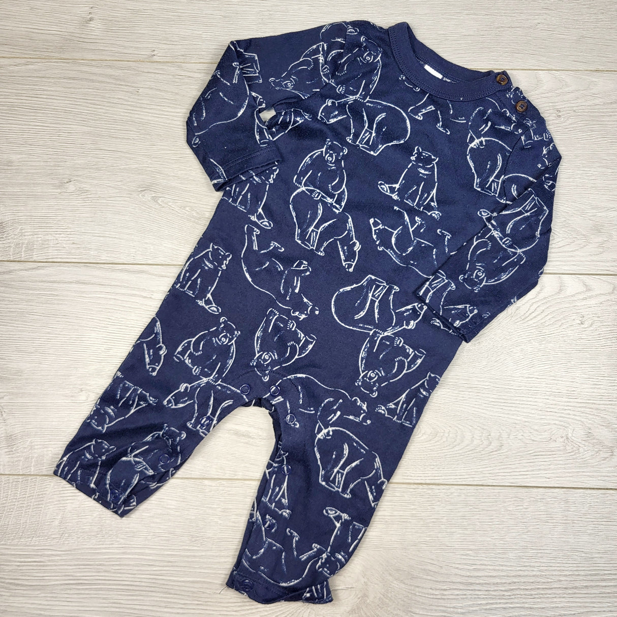 BBIN11 - Joe navy knit one piece romper with dogs. Size 3-6 months