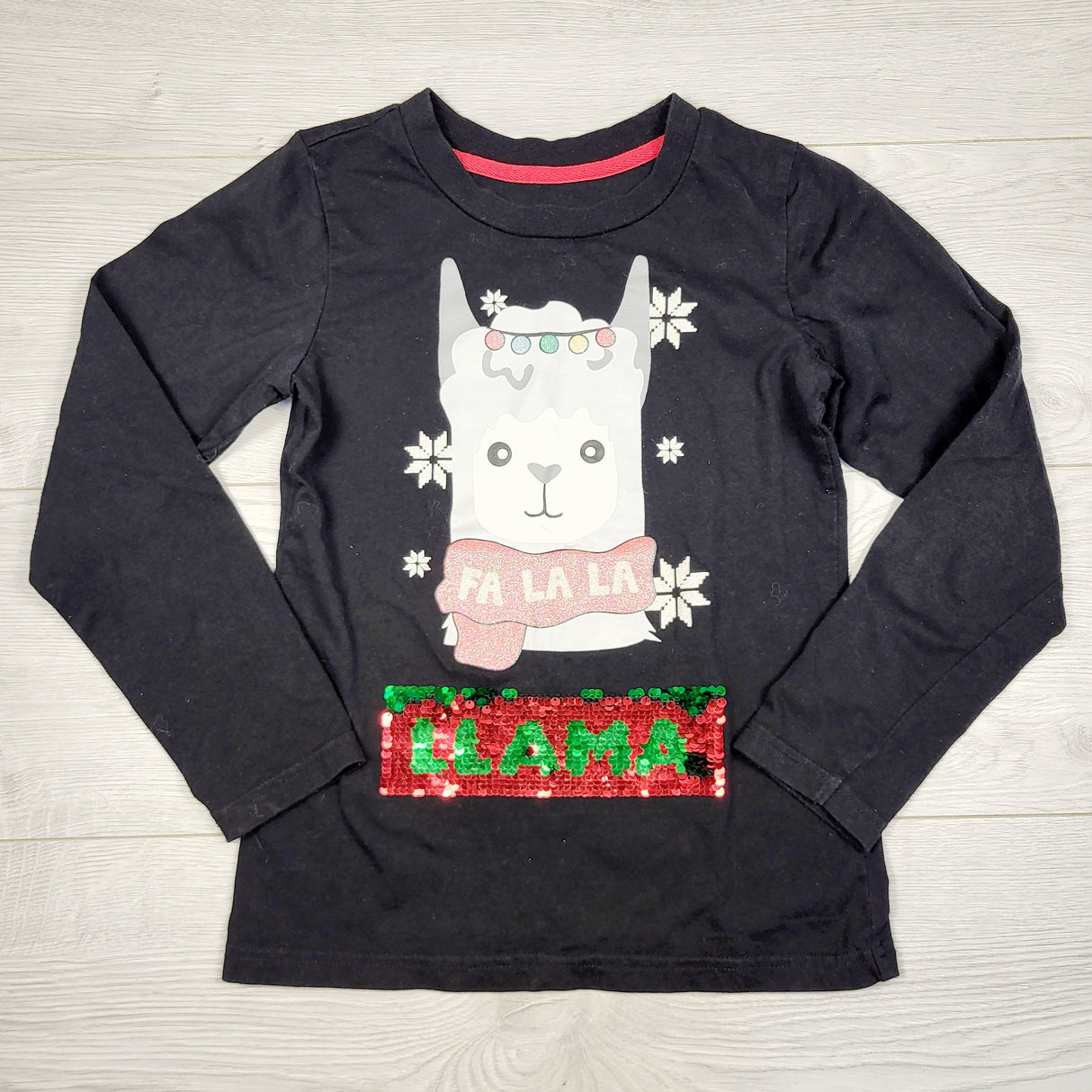 TBRG2 - George black "Fa-La-La-Llama" top. Size 7/8