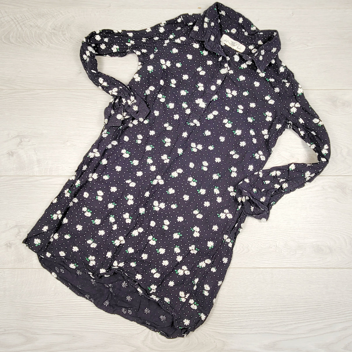 TBRG2 - L.O.G.G. navy floral print button down dress (missing belt). Size 7/8