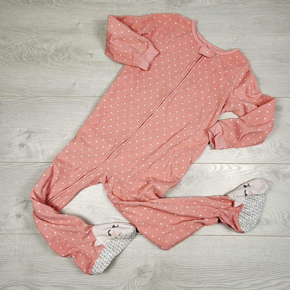 MLM22 - Carter pink polka dot zippered fleece sleeper. Size 5T