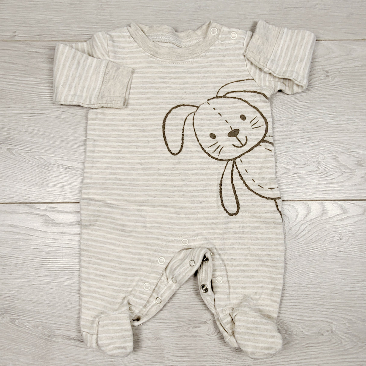 MLM22 - Koala Baby beige striped sleeper with bunny. Newborn size