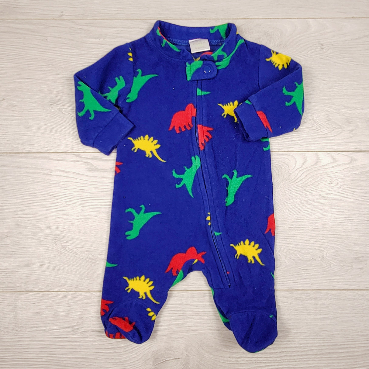 MLM22 - Nevada blue zippered fleece dinosaur sleeper. Newborn size