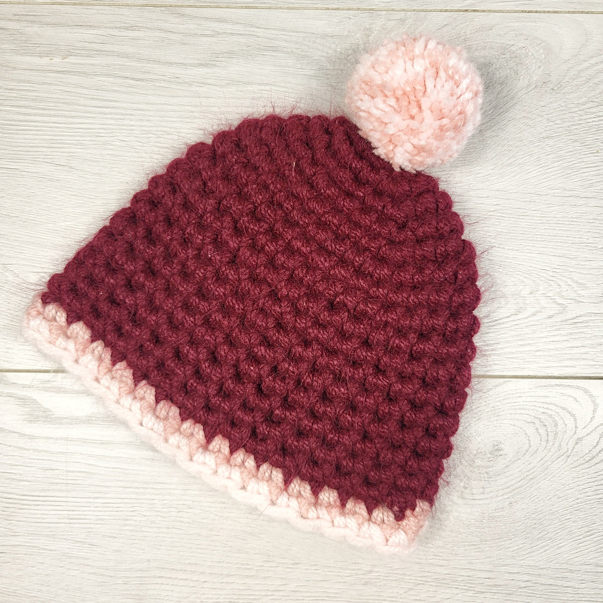 TBRG3 - Burgundy and pink handmade toque. Seems toddler sized