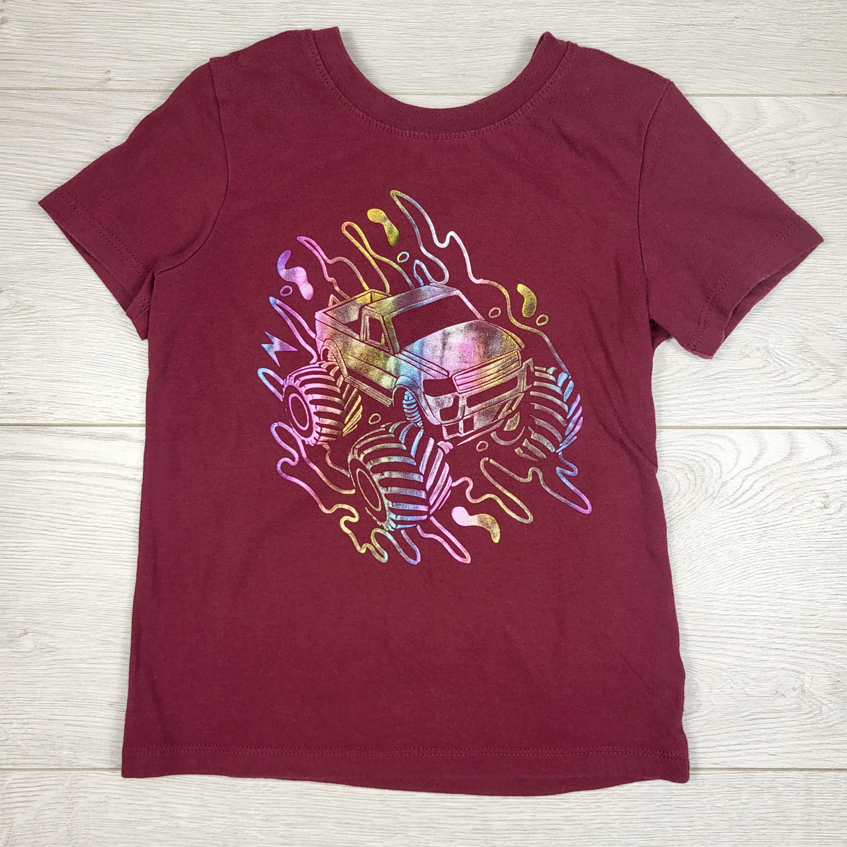 ALNG1 - Cat and Jack burgundy t-shirt with monster truck. Size 4T