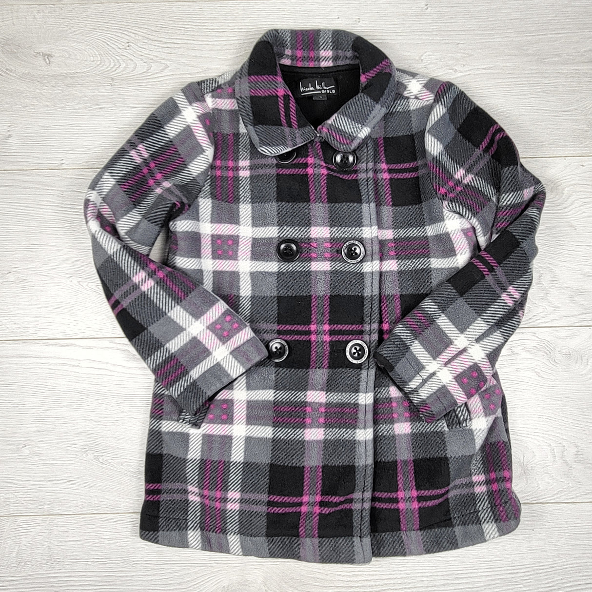 CBRD11 - Nicole Miller plaid fleee jacket. Size 6/6X