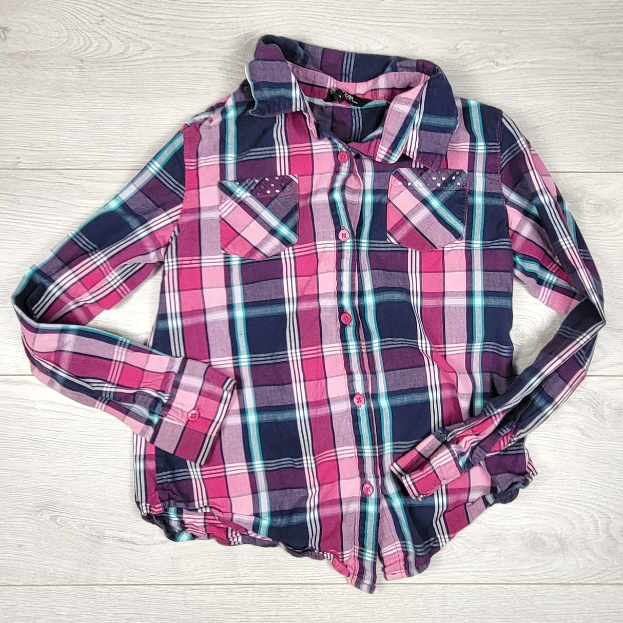 CBRD11 - George pink plaid button down shirt. Size 8