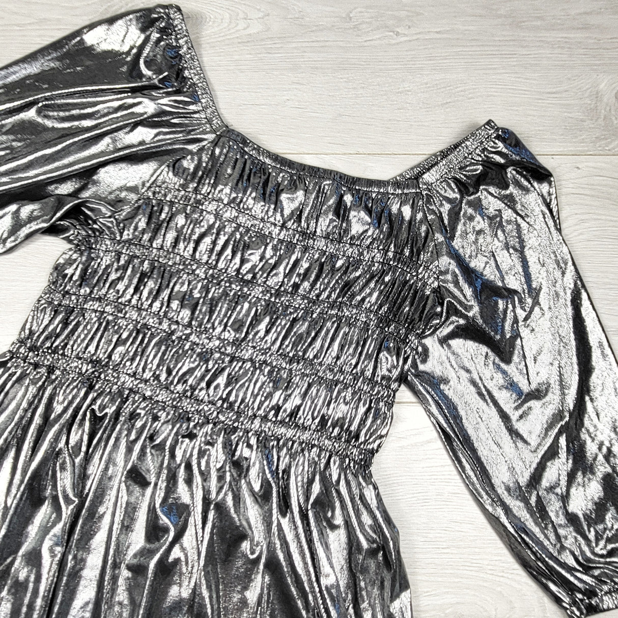 CBRD11 - Joe silver smocked holiday dress. Size 7/8
