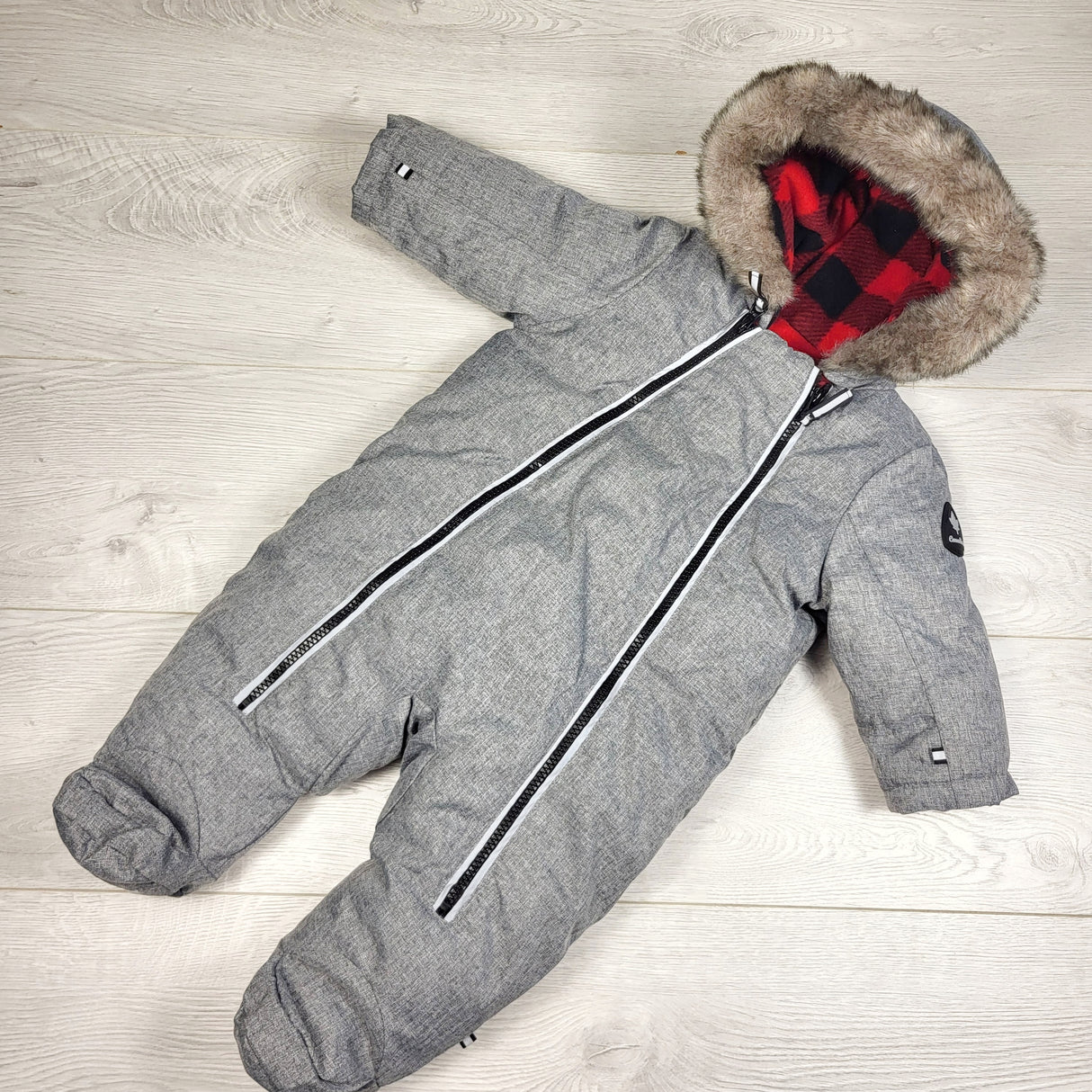 STHA1 - Canadiana grey fleece lined snowsuit. Size 3-6 months