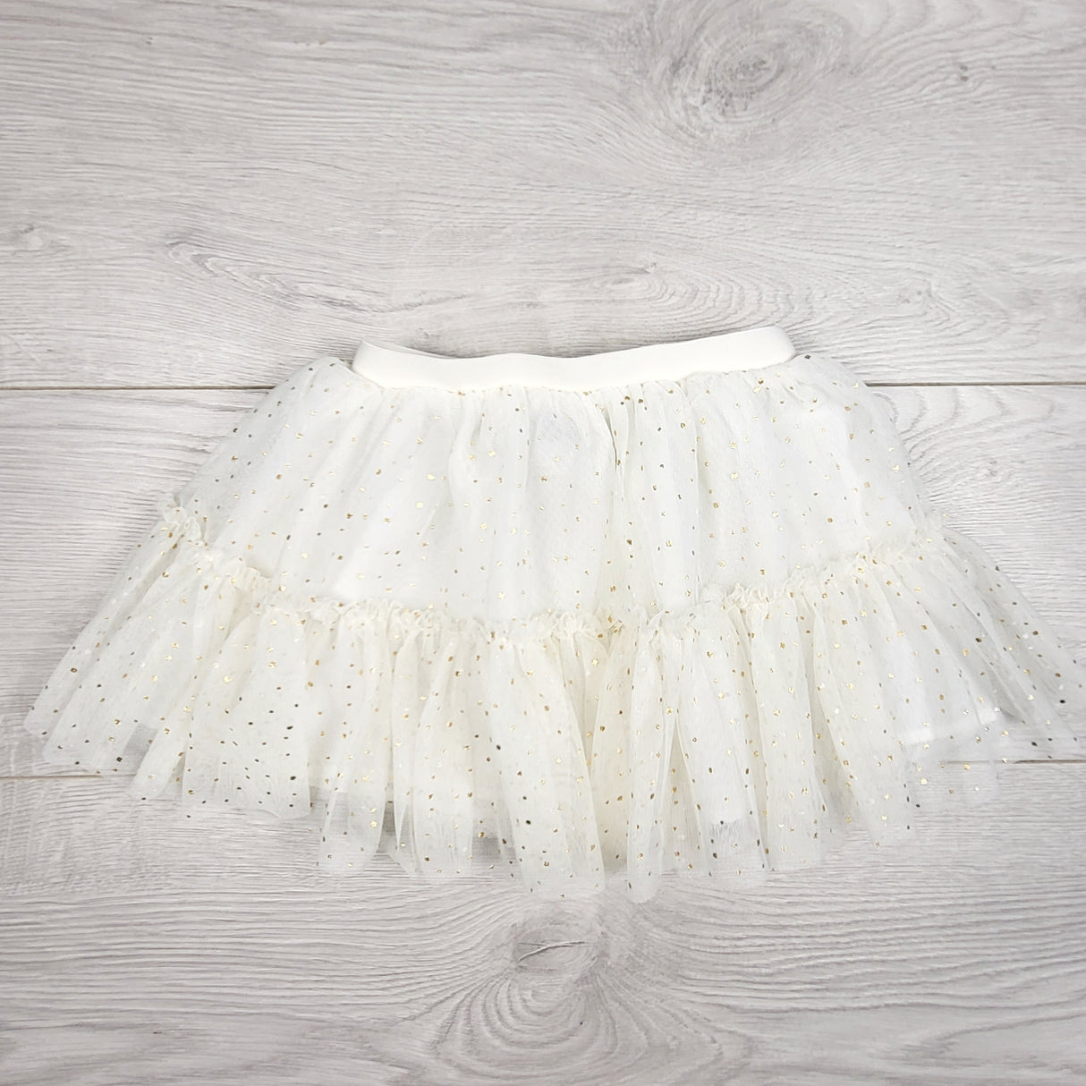 LKAN1 - Old Navy white tulle skirt with gold polka dots. Size 12-18 months