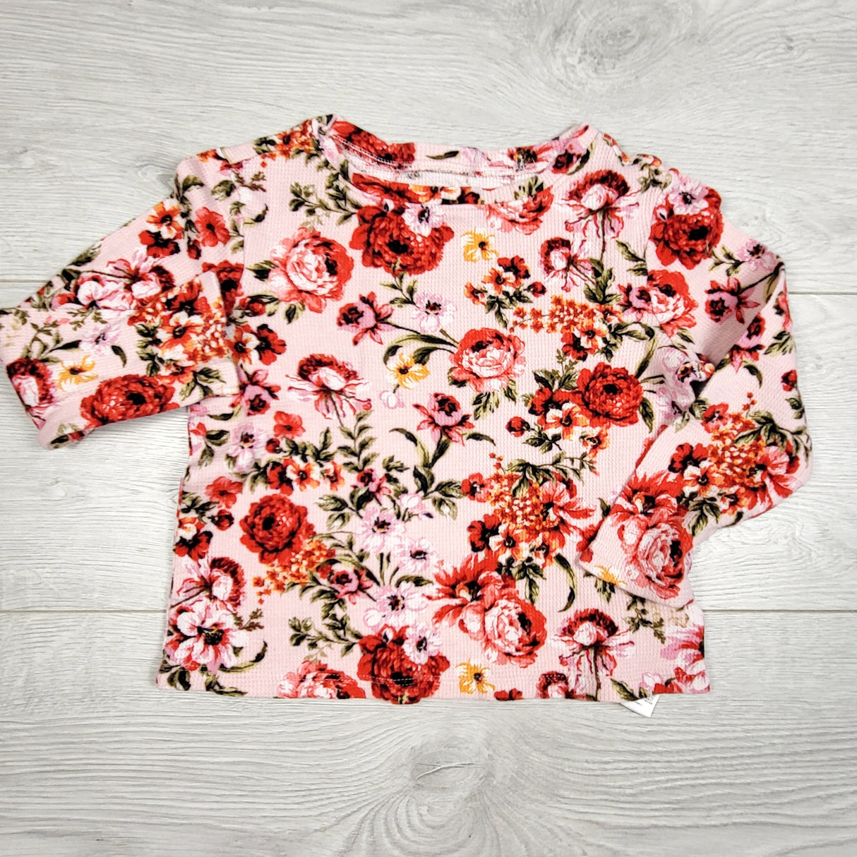 LKAN1 - Old Navy pink floral print waffle knit shirt. Size 4T
