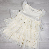 LKAN1 - Joe cream and gold tiered tulle dress with stars. Size 3T