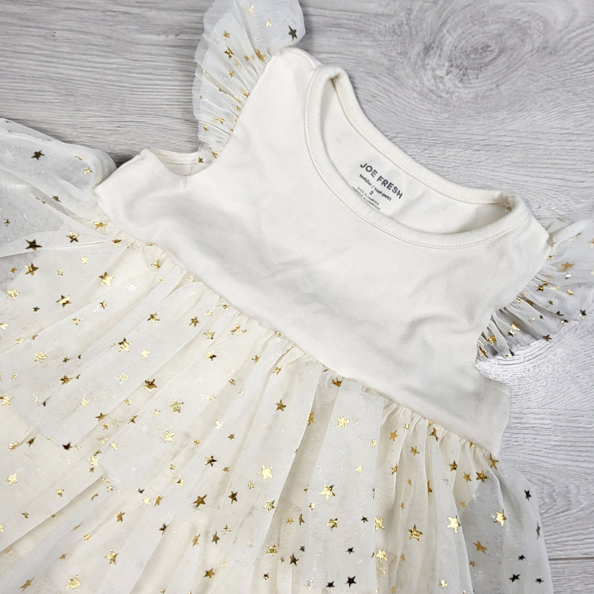 LKAN1 - Joe cream and gold tiered tulle dress with stars. Size 3T