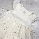 LKAN1 - Joe cream and gold tiered tulle dress with stars. Size 3T