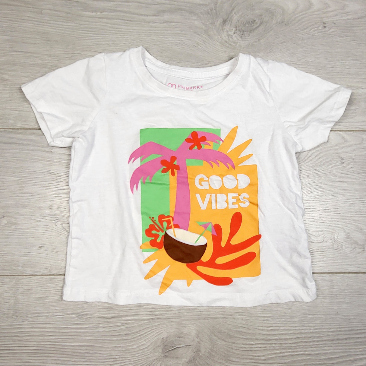LKAN1 - Primark white "Good Vibes" t-shirt. Size 2/3T