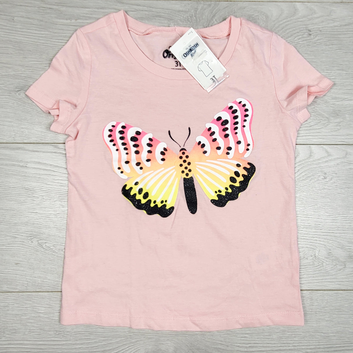 TSTB1 - NEW - Oshkosh pink butterfly t-shirt. Size 3T
